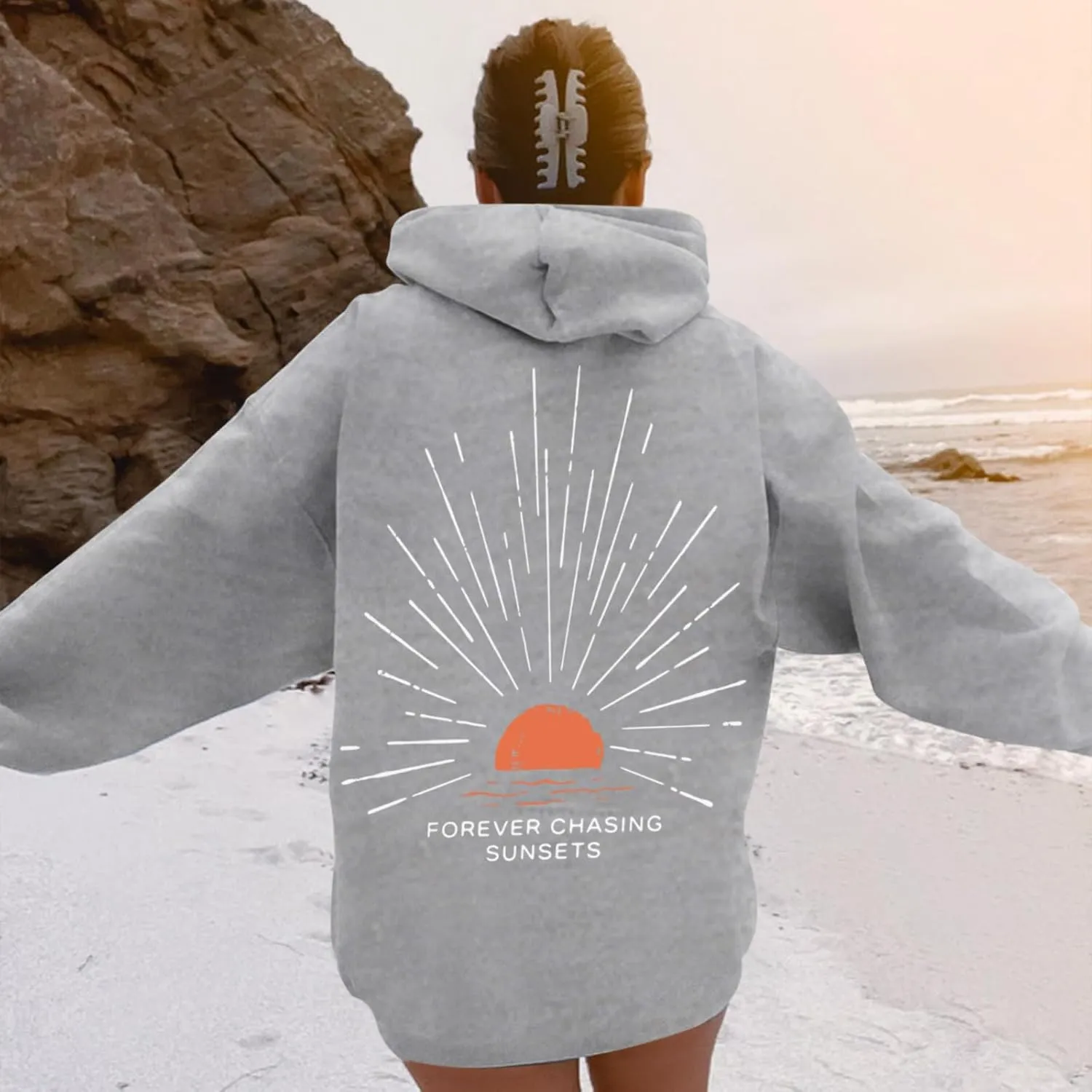 Sunsets Graphic Beachy Hoodies for Women Lets Watch the Sunset Hoodie Womens Beach Aesthetic Hooded Sweatshirt