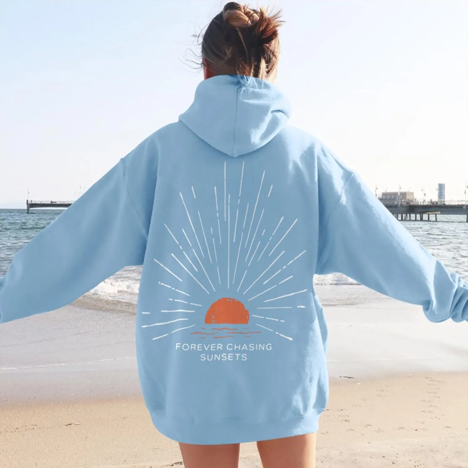 Sunsets Graphic Beachy Hoodies for Women Lets Watch the Sunset Hoodie Womens Beach Aesthetic Hooded Sweatshirt