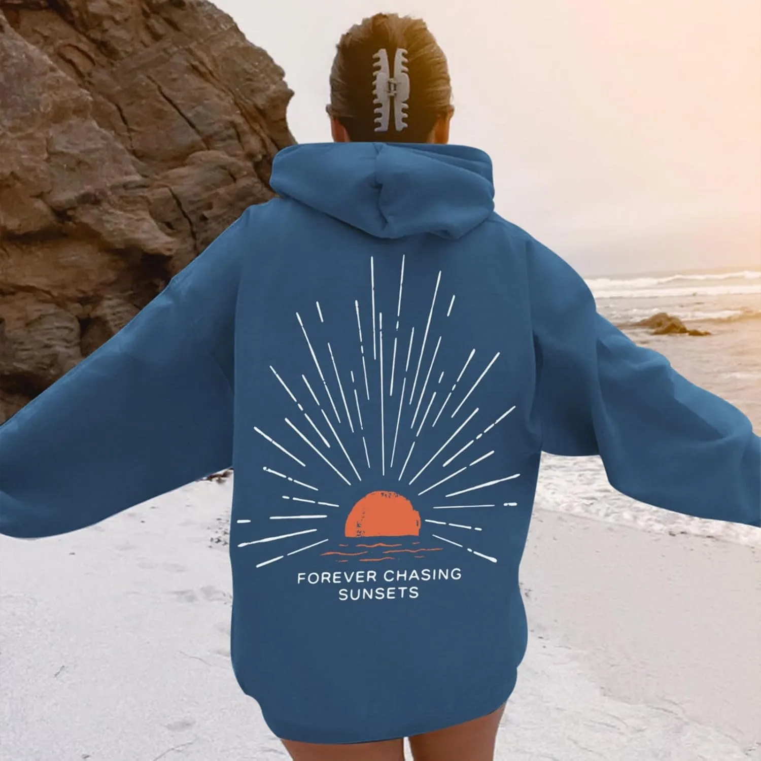 Sunsets Graphic Beachy Hoodies for Women Lets Watch the Sunset Hoodie Womens Beach Aesthetic Hooded Sweatshirt