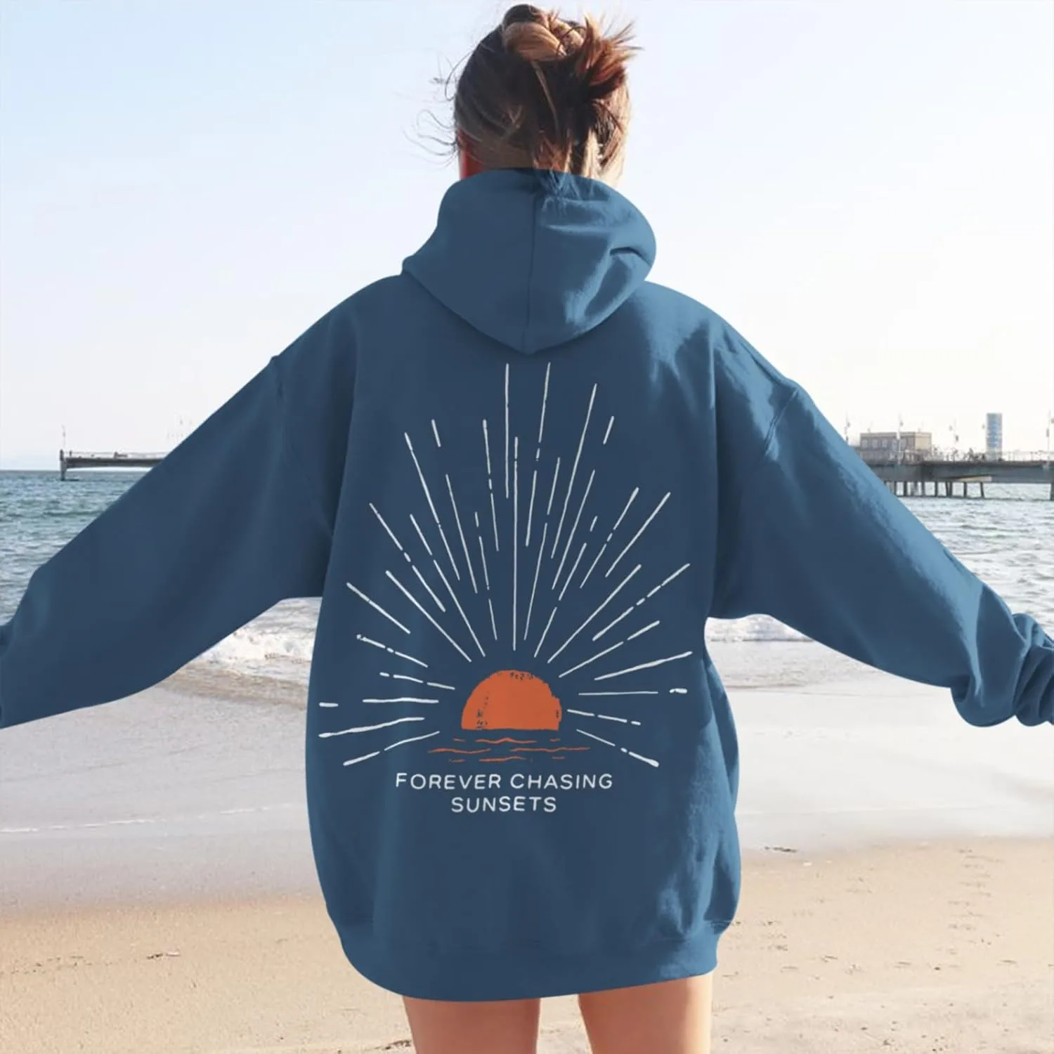 Sunsets Graphic Beachy Hoodies for Women Lets Watch the Sunset Hoodie Womens Beach Aesthetic Hooded Sweatshirt