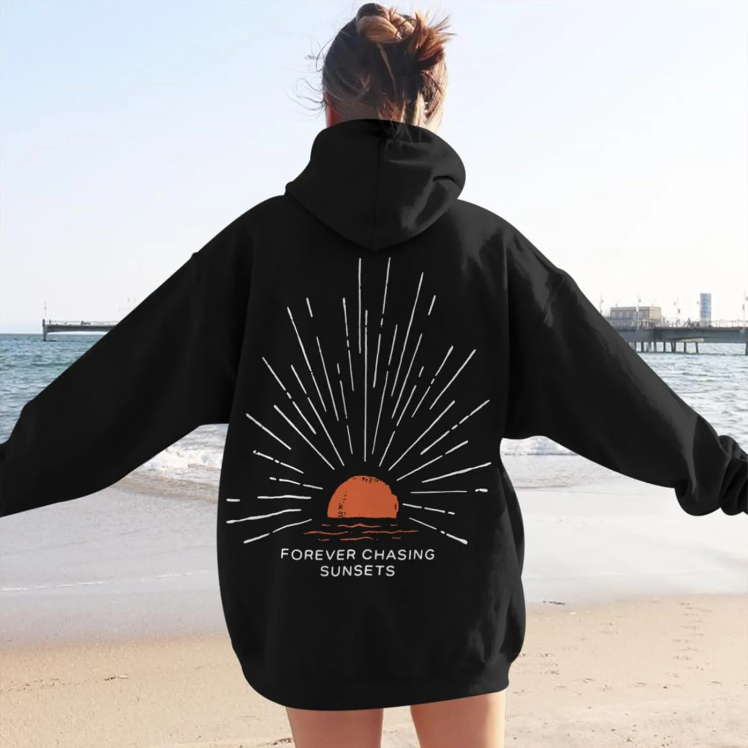 Sunsets Graphic Beachy Hoodies for Women Lets Watch the Sunset Hoodie Womens Beach Aesthetic Hooded Sweatshirt
