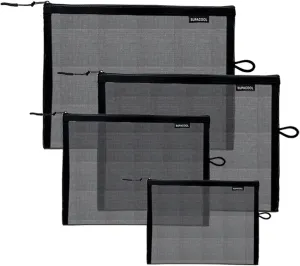 SUPACOOL Set of 4 Travel Mesh Makeup Bag, Cosmetic Organizer Pouche with Zipper, Diaper Organizing Pouches, Nylon Toiletries Bag for Women and Men(4pcs, Black)