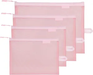 SUPACOOL Set of 4 Travel Mesh Makeup Bag, Cosmetic Organizer Pouche with Zipper, Diaper Organizing Pouches, Nylon Toiletries Bag for Women and Men(4pcs, Pink)