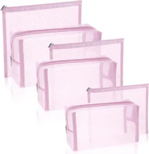 SUPACOOL Set of 6 Travel Mesh Makeup Bag, Cosmetic Organizer Pouche with Zipper, Diaper Organizing Pouches, Nylon Toiletries Bag for Women and Men(6pcs, Pink)