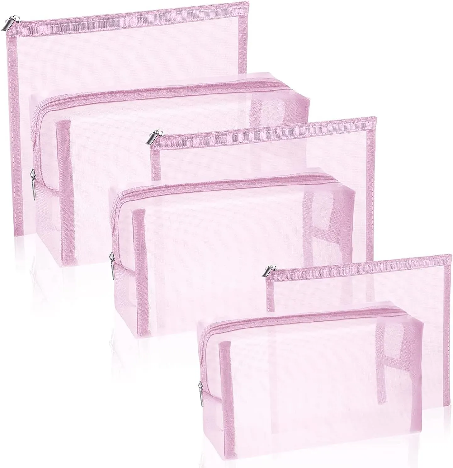 SUPACOOL Set of 6 Travel Mesh Makeup Bag, Cosmetic Organizer Pouche with Zipper, Diaper Organizing Pouches, Nylon Toiletries Bag for Women and Men(6pcs, Pink)