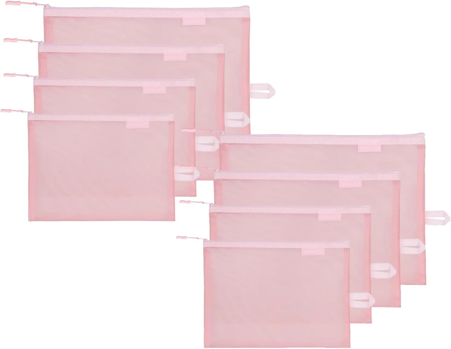 SUPACOOL Set of 8 Travel Mesh Makeup Bag, Cosmetic Organizer Pouche with Zipper, Diaper Organizing Pouches, Nylon Toiletries Bag for Women and Men(8pcs, Pink)