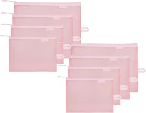 SUPACOOL Set of 8 Travel Mesh Makeup Bag, Cosmetic Organizer Pouche with Zipper, Diaper Organizing Pouches, Nylon Toiletries Bag for Women and Men(8pcs, Pink)