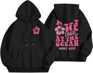 Sweatshirts For Teen Girls Long Sleeve Letter Print Casual Graphic Hoodies Drawstring Pullover Oversized Hoodies