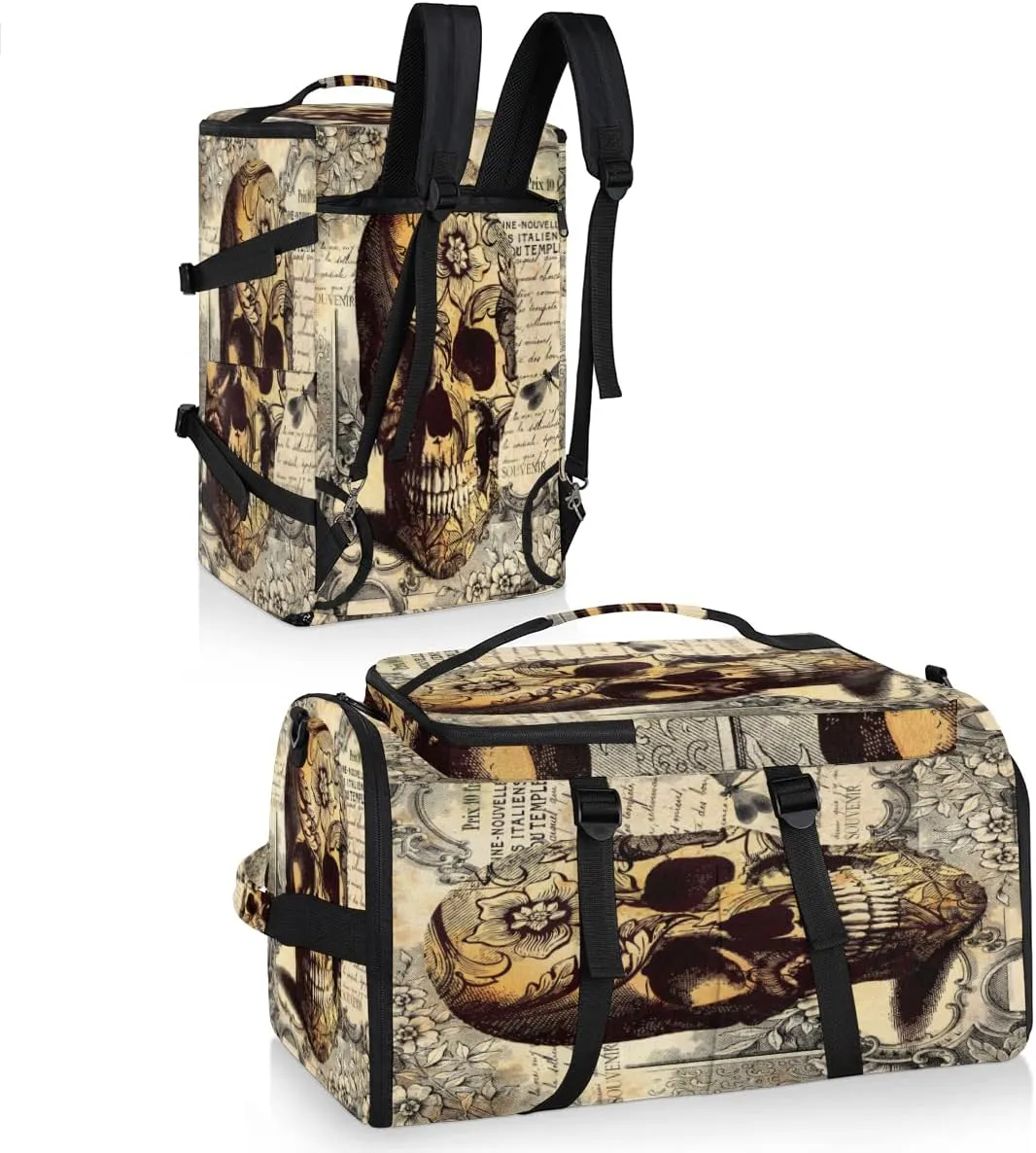 Tatoo Skull Convertible Tote Duffle Backpack Sport Gym Bag with Shoes Compartment, Weekender Travel Hiking Camping-Overnight Rucksack Laptop Bags for Outdoor Indoor
