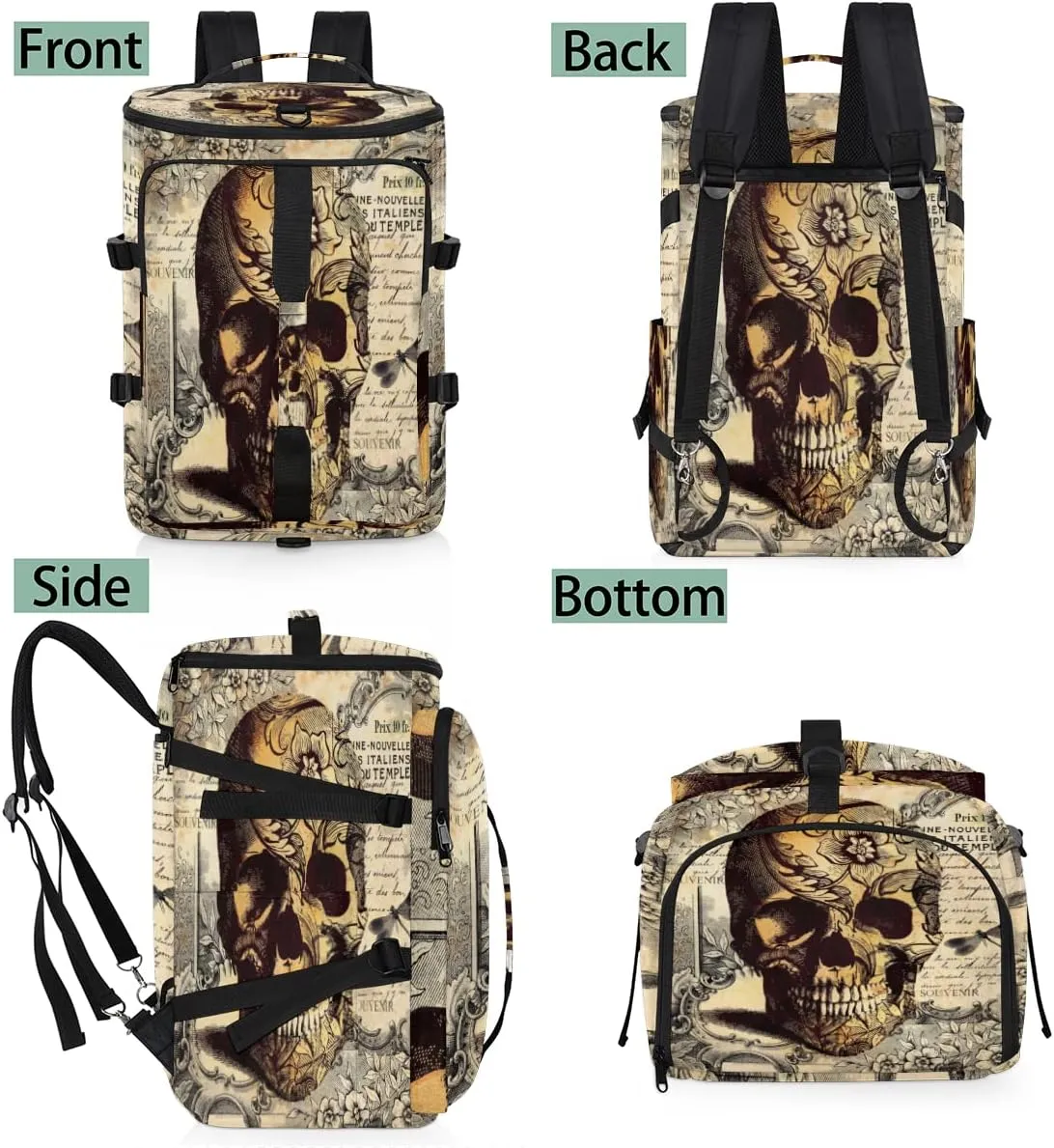 Tatoo Skull Convertible Tote Duffle Backpack Sport Gym Bag with Shoes Compartment, Weekender Travel Hiking Camping-Overnight Rucksack Laptop Bags for Outdoor Indoor