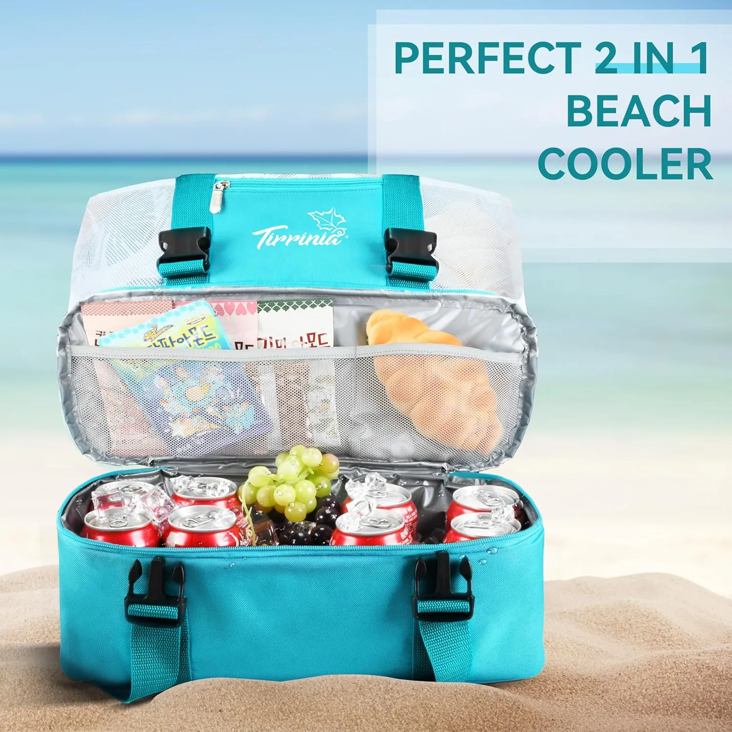 Tirrinia Mesh Beach Bag with Cooler Compartment, Extra Large Totes for Beach Travel, Functional Fashion Beach Bag for Women