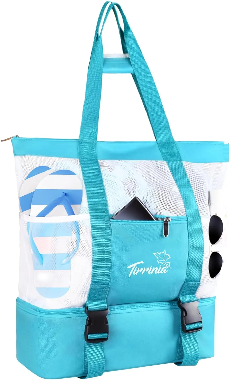Tirrinia Mesh Beach Bag with Cooler Compartment, Extra Large Totes for Beach Travel, Functional Fashion Beach Bag for Women