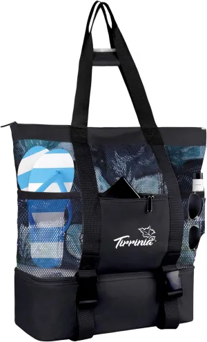 Tirrinia Mesh Beach Bag with Cooler Compartment, Extra Large Totes for Beach Travel, Functional Fashion Beach Bag for Women