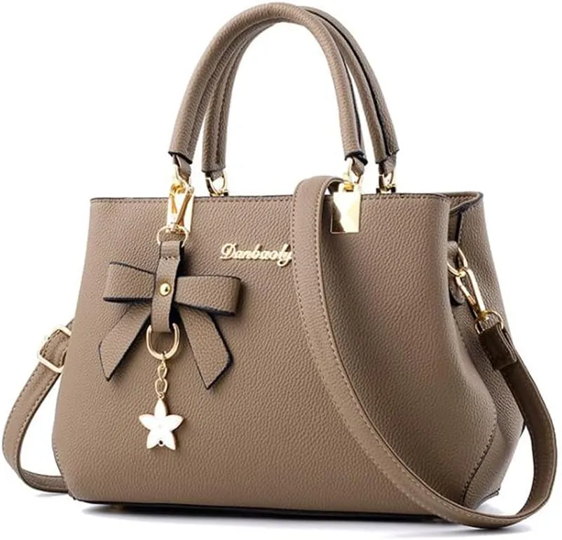 Top-handle Handbags Purse for Women Small Satchel PU Leather Shoulder Crossbody Bag with Bowtie Pendant