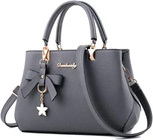 Top-handle Handbags Purse for Women Small Satchel PU Leather Shoulder Crossbody Bag with Bowtie Pendant