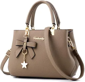 Top-handle Handbags Purse for Women Small Satchel PU Leather Shoulder Crossbody Bag with Bowtie Pendant