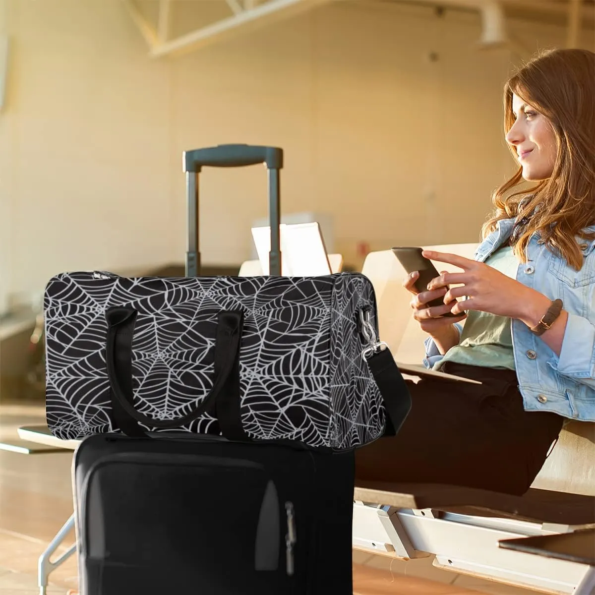 Travel Duffel Bag Spider Web Network Pattern Sport Gym Bag Weekender Overnight Bag carry on bag Training Shoulder for Women Men Boys Girls