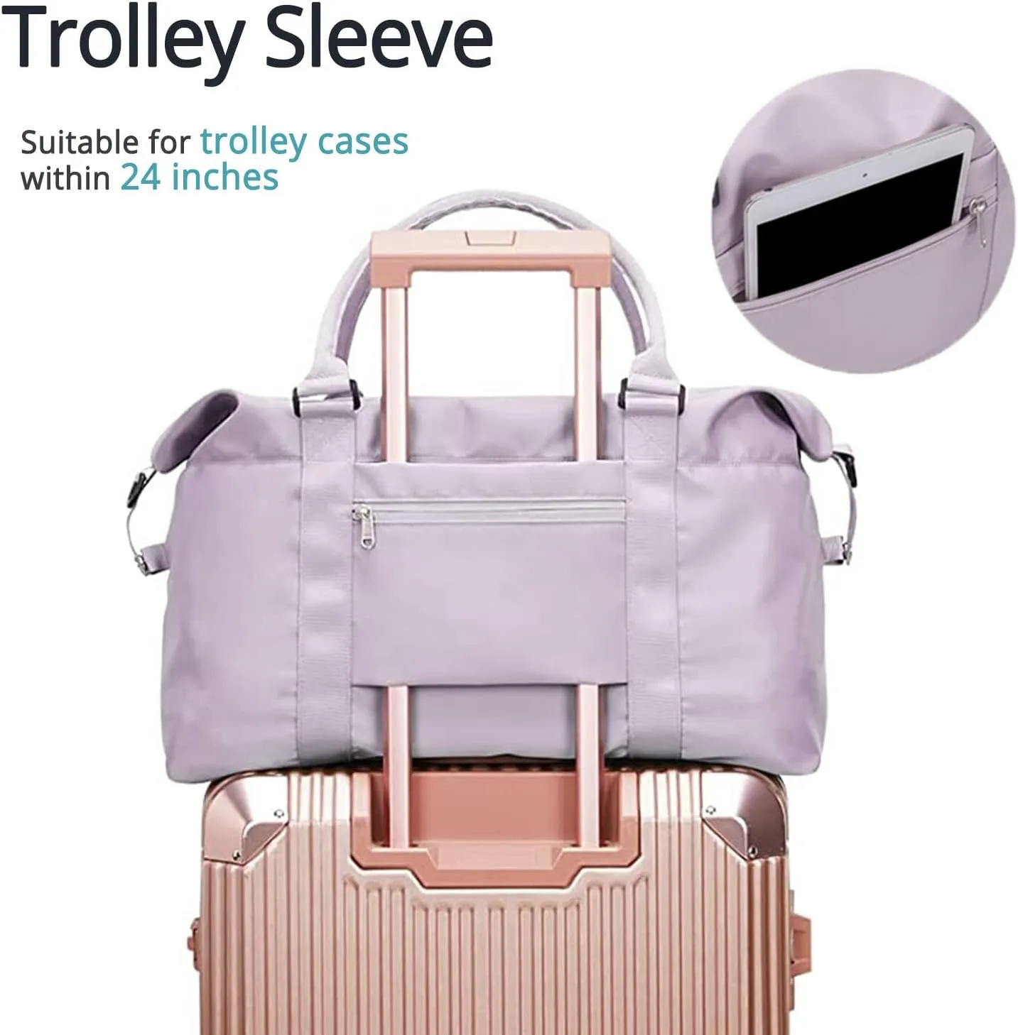 Travel Gym Bag for Women, LANBX Tote Bag Carry on Luggage Sport Duffle Weekender Overnight Bags with Wet Pocket (Light Purple)