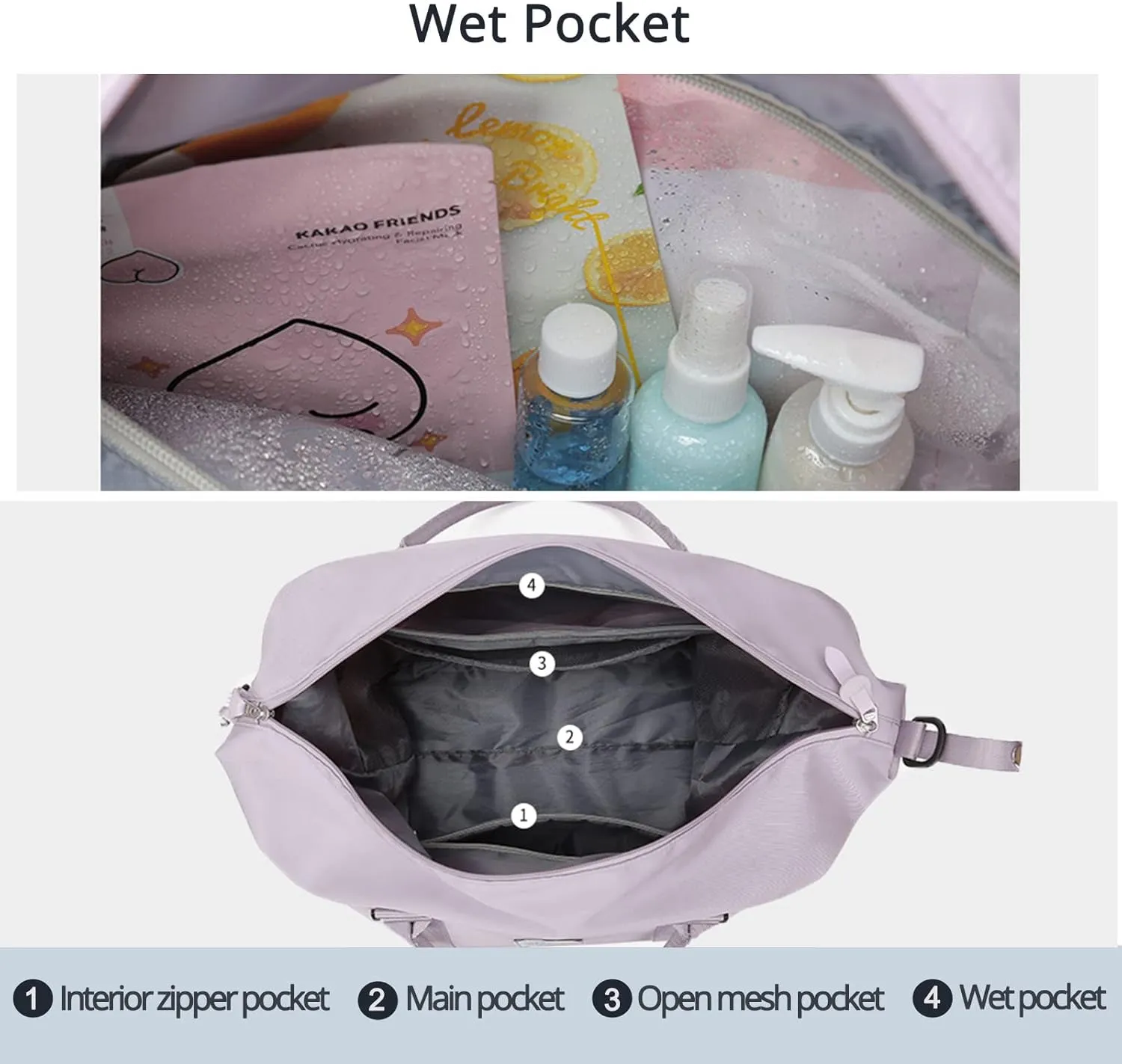 Travel Gym Bag for Women, LANBX Tote Bag Carry on Luggage Sport Duffle Weekender Overnight Bags with Wet Pocket (Light Purple)