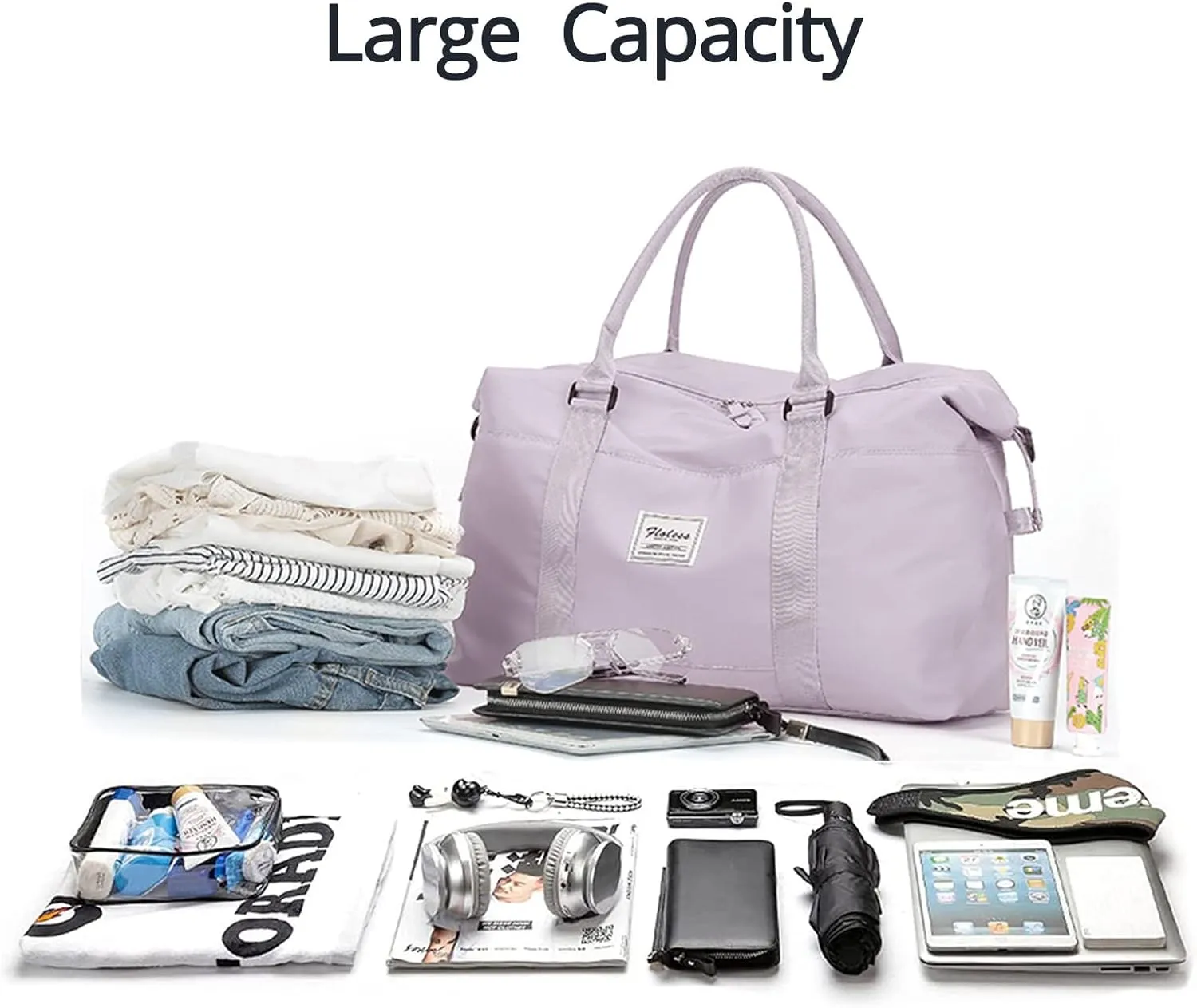 Travel Gym Bag for Women, LANBX Tote Bag Carry on Luggage Sport Duffle Weekender Overnight Bags with Wet Pocket (Light Purple)