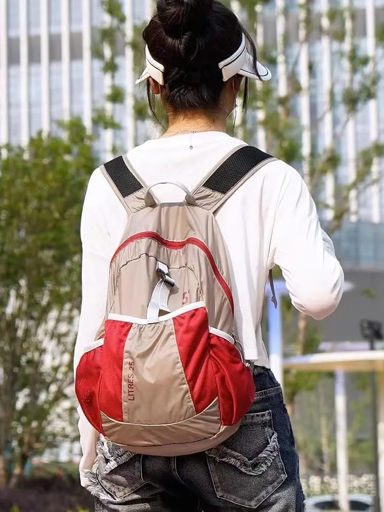 Travel lightweight foldable backpack hiking backpack splash proof compact travel backpack day pack (khaki&red)