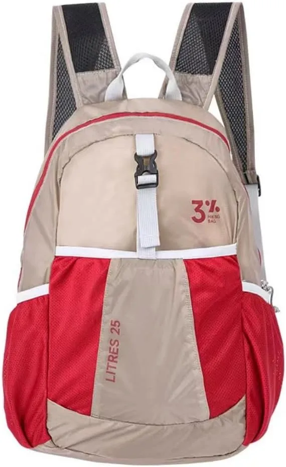 Travel lightweight foldable backpack hiking backpack splash proof compact travel backpack day pack (khaki&red)