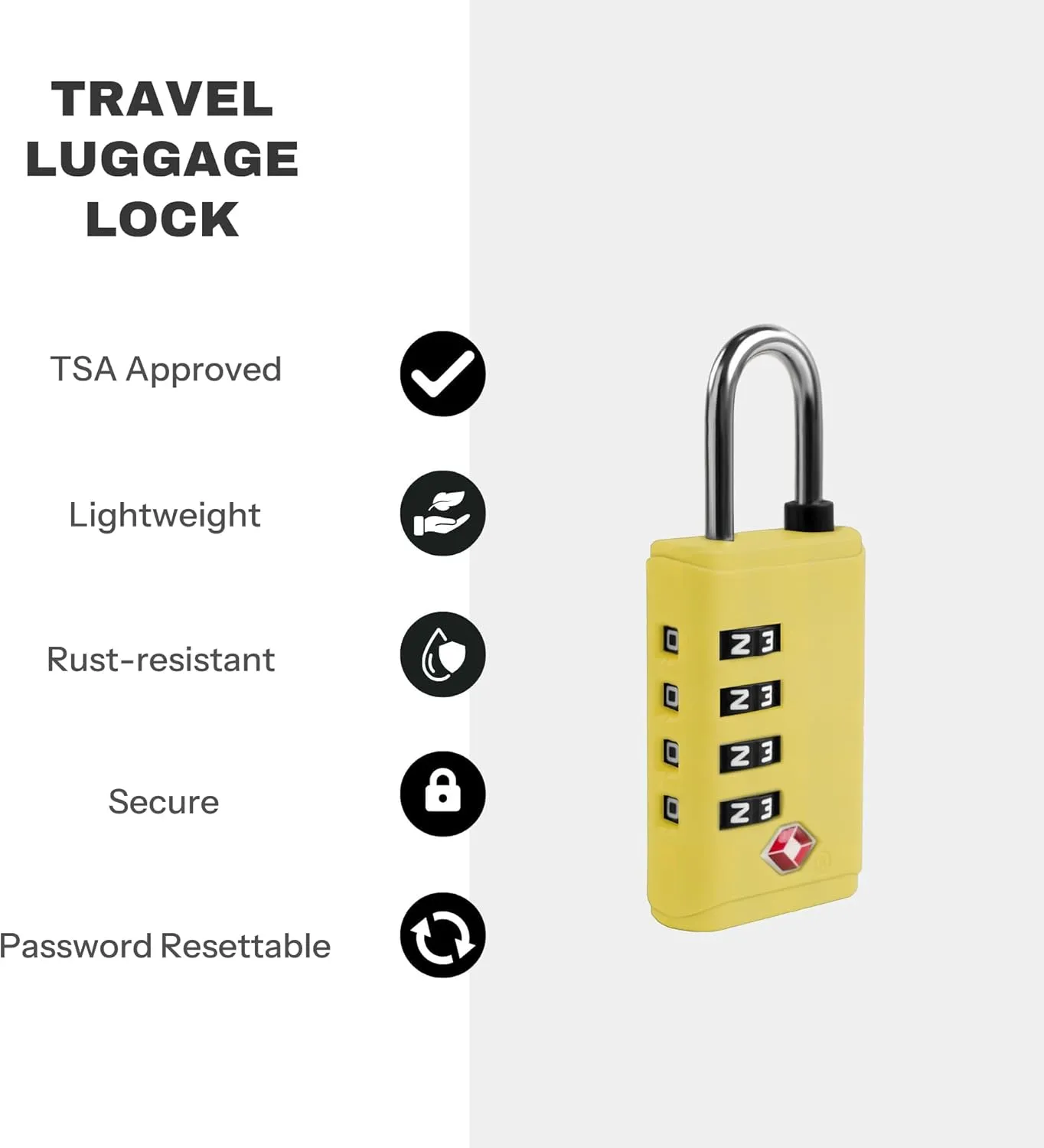 Travel Luggage Locks TSA Approved, Combination Padlock with Open Alert Indicator for Travel Accessories, Combo Lock with Code for Gym Locker, Suitcase, Cabinet, Gun Case, Toolbox (Yellow)