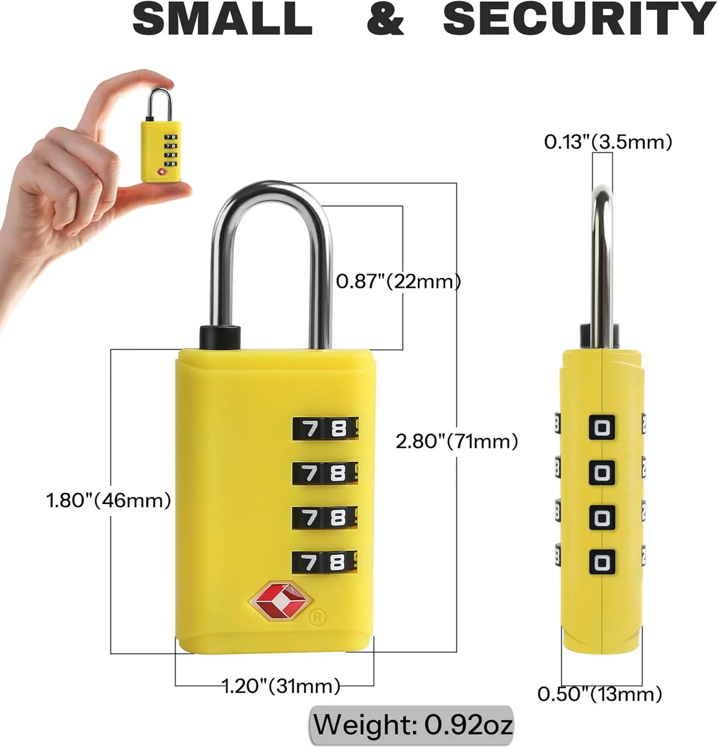 Travel Luggage Locks TSA Approved, Combination Padlock with Open Alert Indicator for Travel Accessories, Combo Lock with Code for Gym Locker, Suitcase, Cabinet, Gun Case, Toolbox (Yellow)