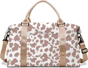 Travel Weekender Duffel Overnight Carry On Bag with Trolley Sleeve,Large Travel Tote Bag with Wet Pocket Shoulder Strap for Women-Brown Cow