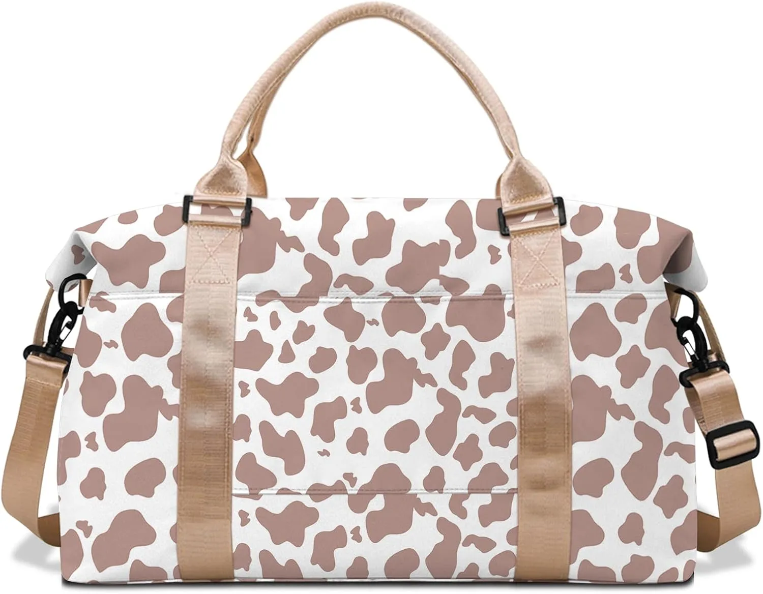 Travel Weekender Duffel Overnight Carry On Bag with Trolley Sleeve,Large Travel Tote Bag with Wet Pocket Shoulder Strap for Women-Brown Cow