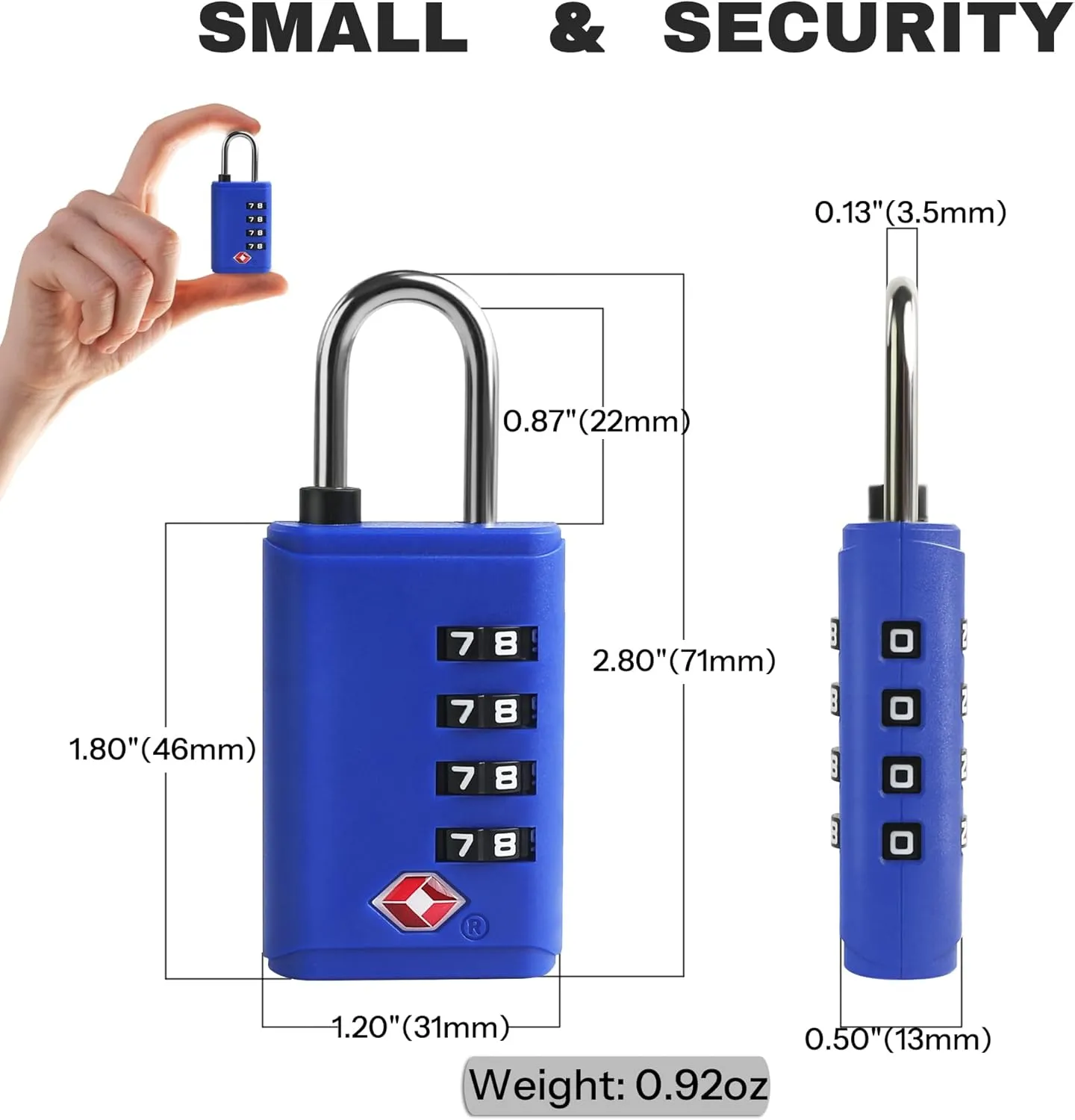 TSA Approved Locks for Luggage with Open Alert, Small Combo Lock with Code, Combination Padlock for Travel Essentials, Suitcase, Gym Locker, Cabinet, Case, Backpack, Bag Zipper (Blue)