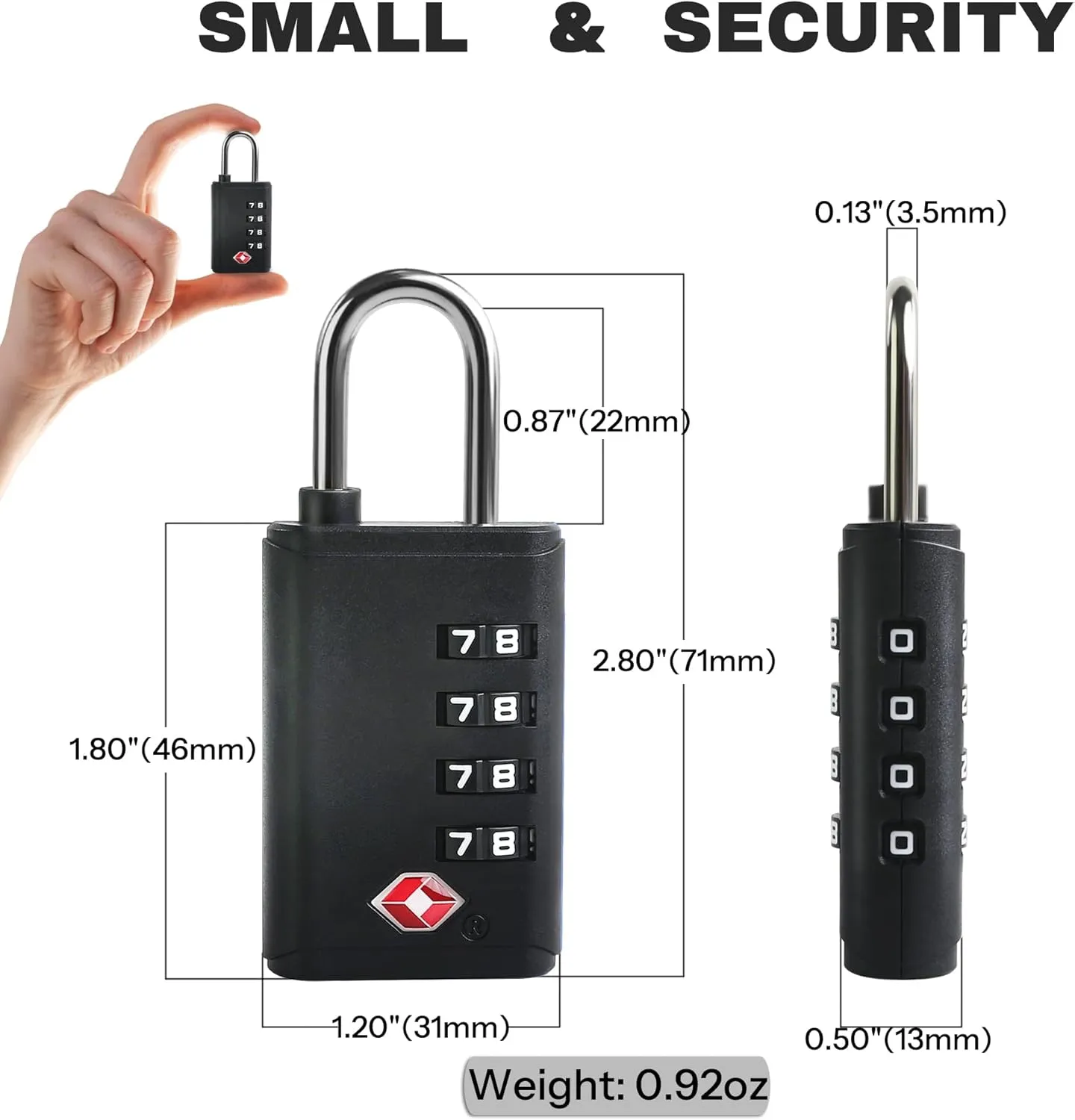 TSA Locks for Luggage, Small Combination Padlock with Alert Indicator, Luggage Locks TSA Approved for Travel Essentials, Combo Lock for Suitcase, Cabinet, Gym Locker, Gun Case, Box (Black)