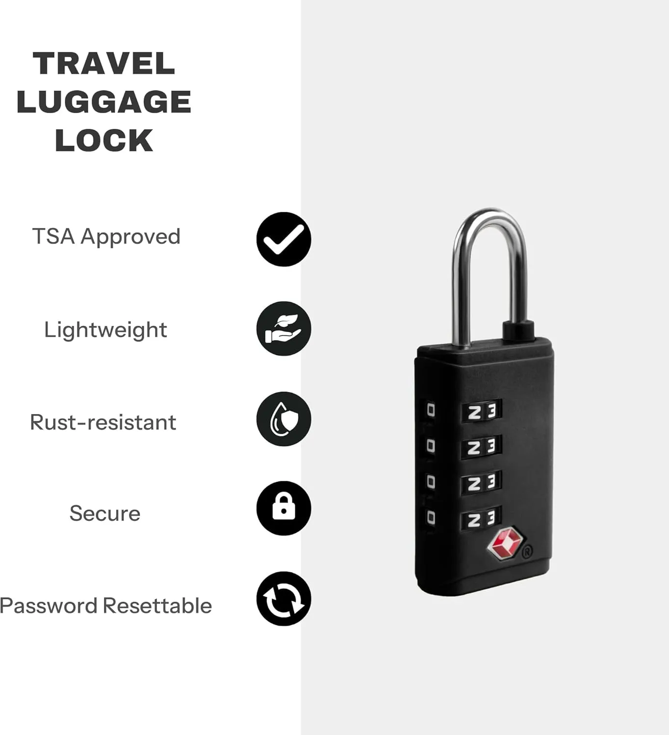 TSA Locks for Luggage, Small Combination Padlock with Alert Indicator, Luggage Locks TSA Approved for Travel Essentials, Combo Lock for Suitcase, Cabinet, Gym Locker, Gun Case, Box (Black)