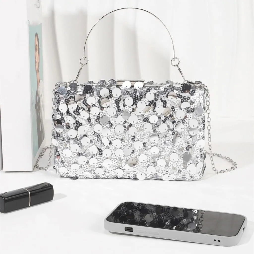 Unique Square Sequined Handbag With Spacious Compartment Evening Bag Shoulder Purse For Weddings And Evening Galas