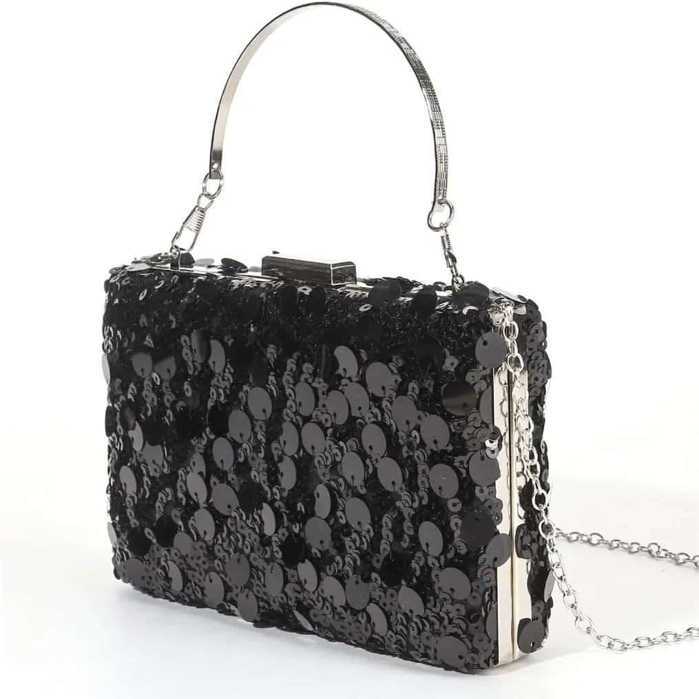 Unique Square Sequined Handbag With Spacious Compartment Evening Bag Shoulder Purse For Weddings And Evening Galas