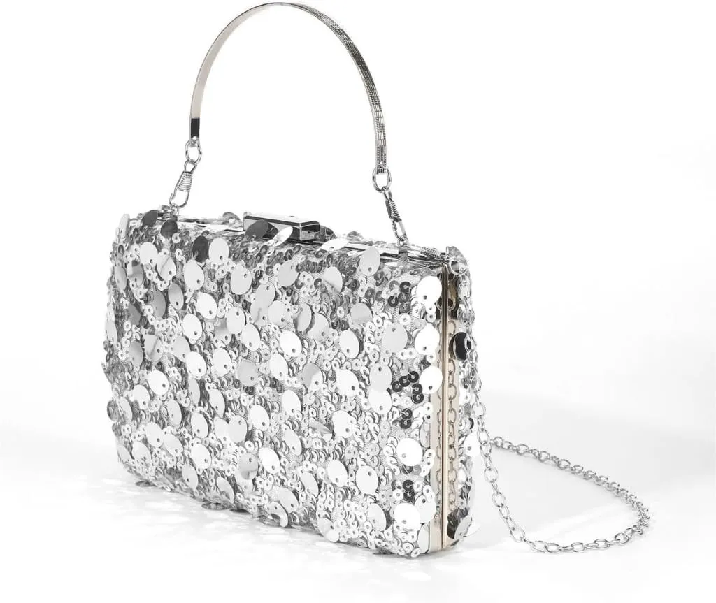 Unique Square Sequined Handbag With Spacious Compartment Evening Bag Shoulder Purse For Weddings And Evening Galas