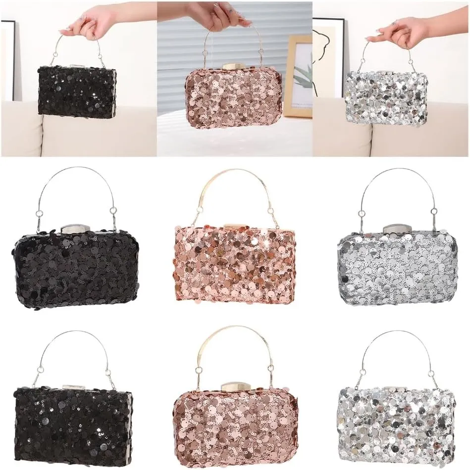 Unique Square Sequined Handbag With Spacious Compartment Evening Bag Shoulder Purse For Weddings And Evening Galas