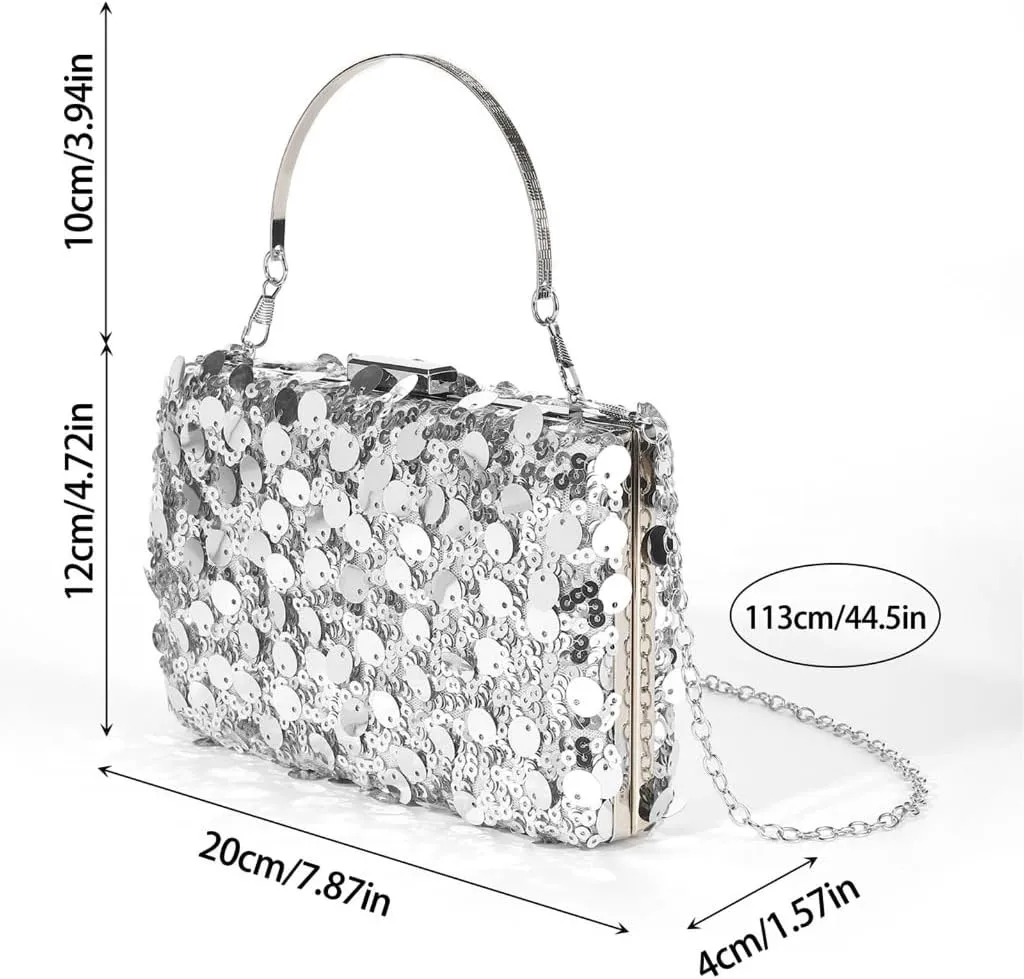 Unique Square Sequined Handbag With Spacious Compartment Evening Bag Shoulder Purse For Weddings And Evening Galas