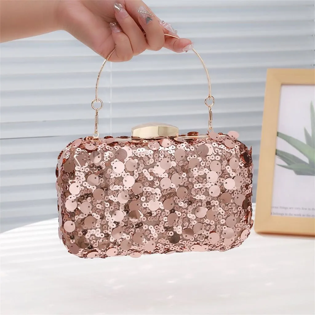 Unique Square Sequined Handbag With Spacious Compartment Evening Bag Shoulder Purse For Weddings And Evening Galas