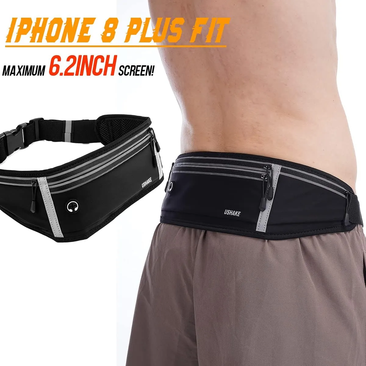 USHAKE Slim Running Belt, Workout Fanny Pack for Men Women,Exercise Waist Pack for Apple iPhone Holder, Runner Belt for Running Walking Cycling Camping Gym