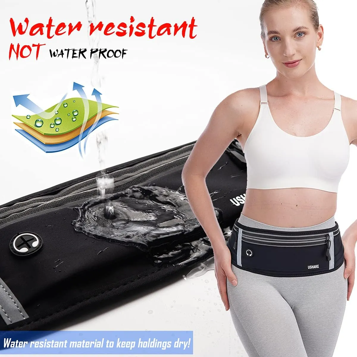 USHAKE Slim Running Belt, Workout Fanny Pack for Men Women,Exercise Waist Pack for Apple iPhone Holder, Runner Belt for Running Walking Cycling Camping Gym