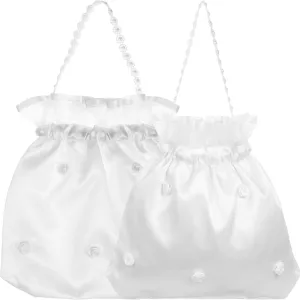 VALICLUD 2pcs White Satin Bridal & Bridesmaid Wedding Bag Elegant Clutch Purse Dolly Handbag for Bride, Bridal Shower, Reception