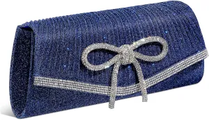 VALICLUD Elegant Dark Blue Evening Bag Women's Rhinestone Clutch Purse for Parties Weddings and Formal Events