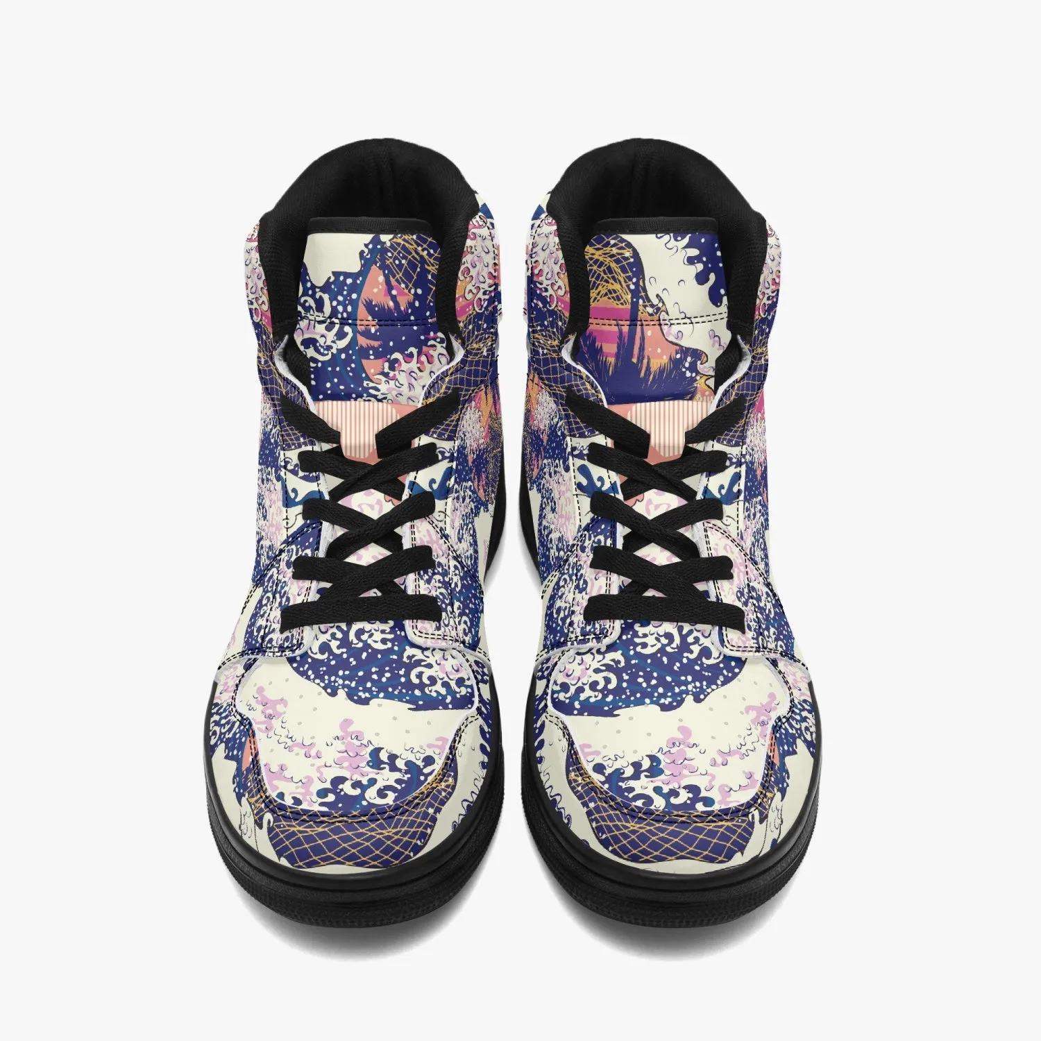 Vegan Leather Hi Tops Retro Vapour Wave off of Kanagawa