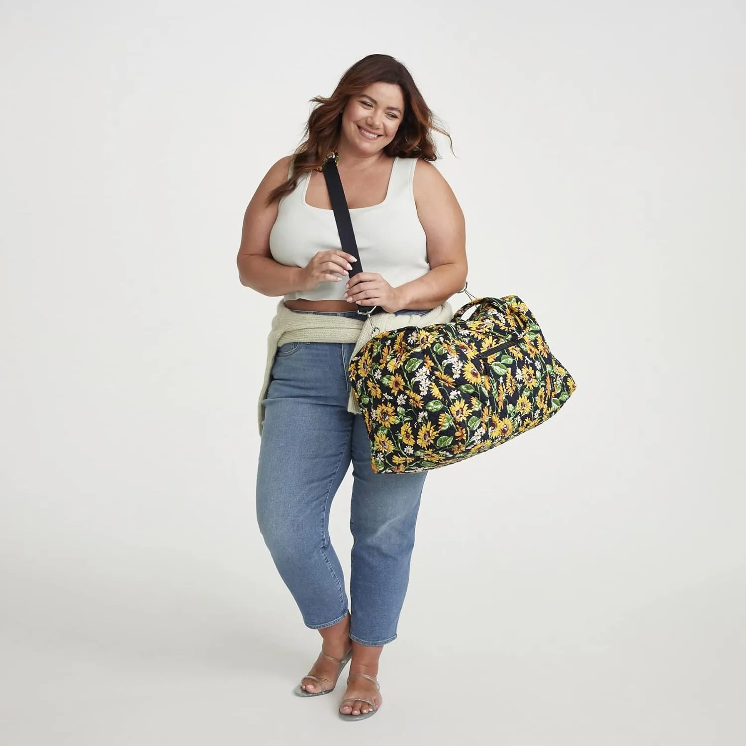 Vera Bradley Large Travel Duffle Bag, Bees Navy-Recycled Cotton