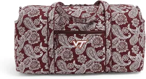 Vera Bradley Women's Cotton Collegiate Large Travel Duffle Bag (Multiple Teams Available), Virginia Tech Maroon/White Bandana, One Size