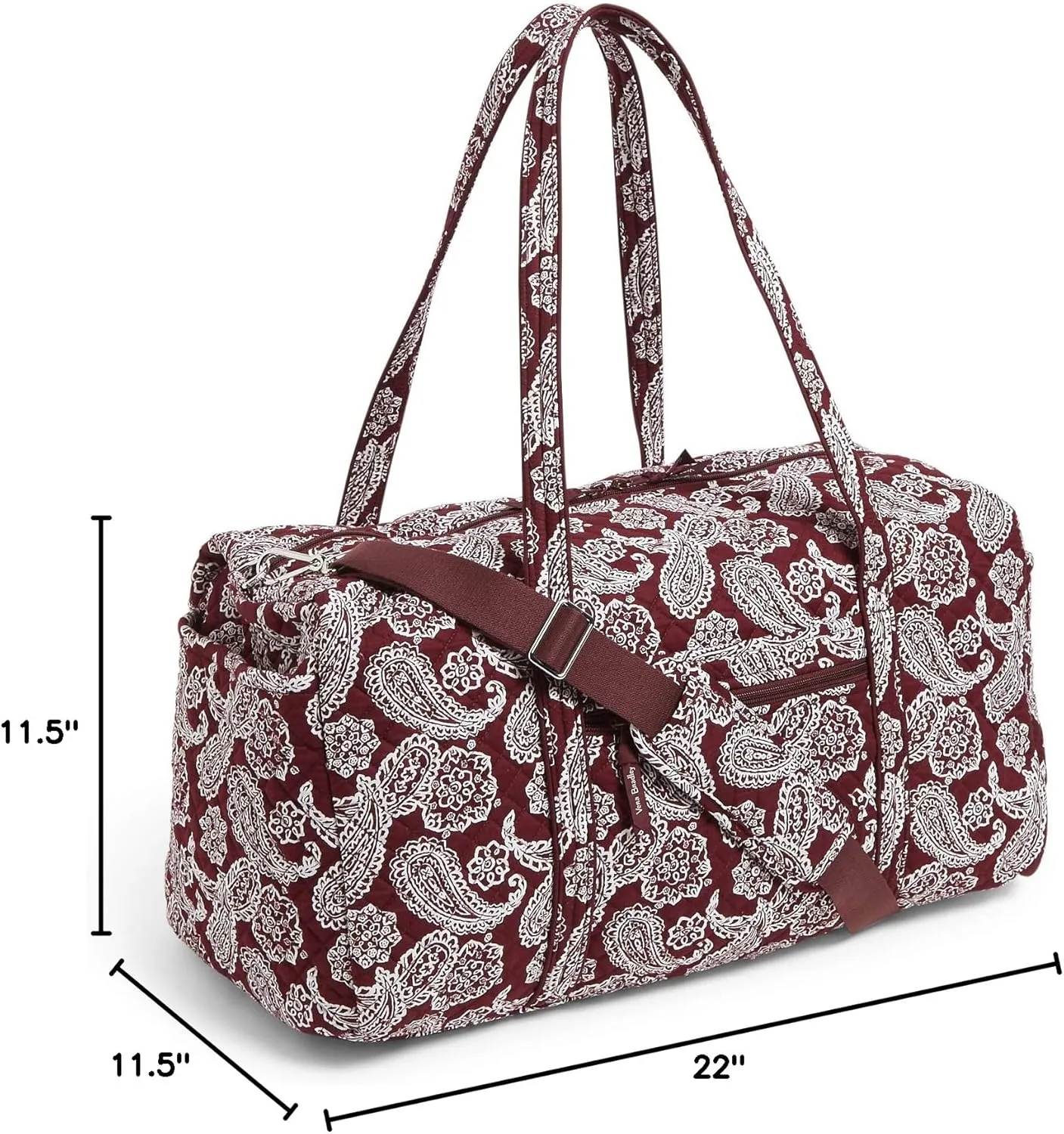 Vera Bradley Women's Cotton Collegiate Large Travel Duffle Bag (Multiple Teams Available), Virginia Tech Maroon/White Bandana, One Size