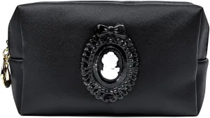 Vintage Chic Black Leather Makeup Bag - Waterproof Medium Travel Cosmetic Bag for Women, Trendy Goth Style