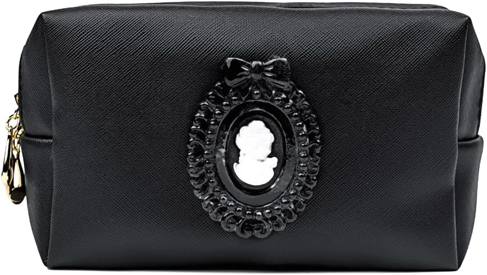 Vintage Chic Black Leather Makeup Bag - Waterproof Medium Travel Cosmetic Bag for Women, Trendy Goth Style