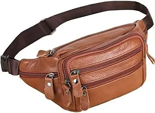 Waist Pack Portable Male Men's Vintage Leather Waist Bag Zip Pocket Genuine Leather Pack Casual Functional Money Phone Cigarette Belt Bag
